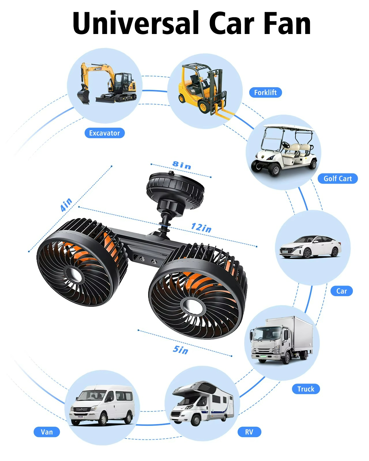 Carvallo Ventilator AeroDuo Elite | Dubbelhuvuddesign | Trådlös med 4000 mAh batteri | 3 vindsteg | Universell sugkopp