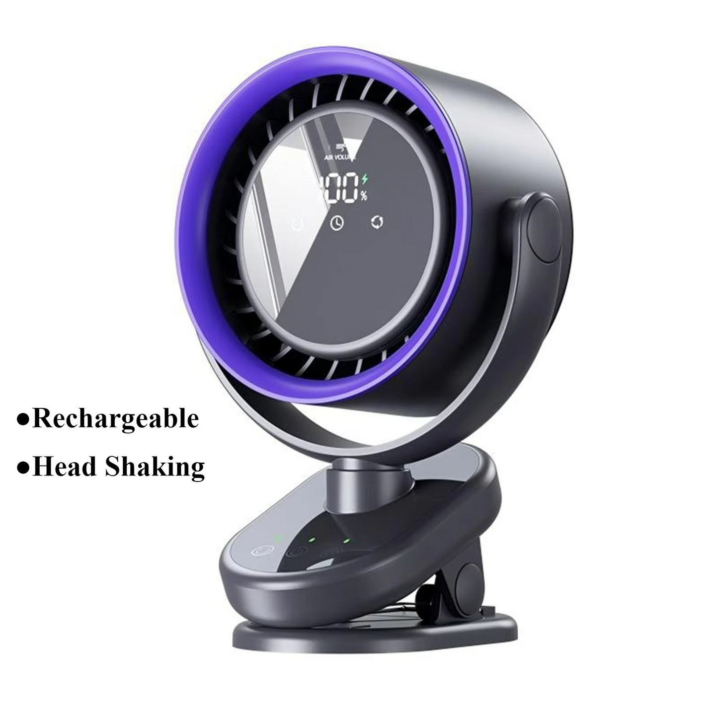 Carvallo Bärbar Mini-fläkt | 360° Flex-design | 100 hastigheter | Ice-Cooling teknik | LED-skärm | 12,5 × 8,5 × 3 cm