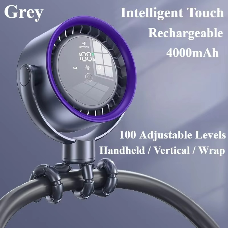 Carvallo Bärbar Mini-fläkt | 360° Flex-design | 100 hastigheter | Ice-Cooling teknik | LED-skärm | 12,5 × 8,5 × 3 cm