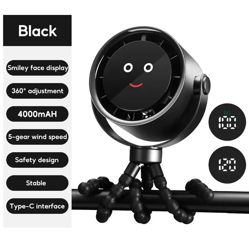 Carvallo Bärbar Mini-fläkt | 360° Flex-design | 100 hastigheter | Ice-Cooling teknik | LED-skärm | 12,5 × 8,5 × 3 cm