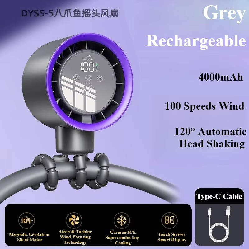 Carvallo Bärbar Mini-fläkt | 360° Flex-design | 100 hastigheter | Ice-Cooling teknik | LED-skärm | 12,5 × 8,5 × 3 cm