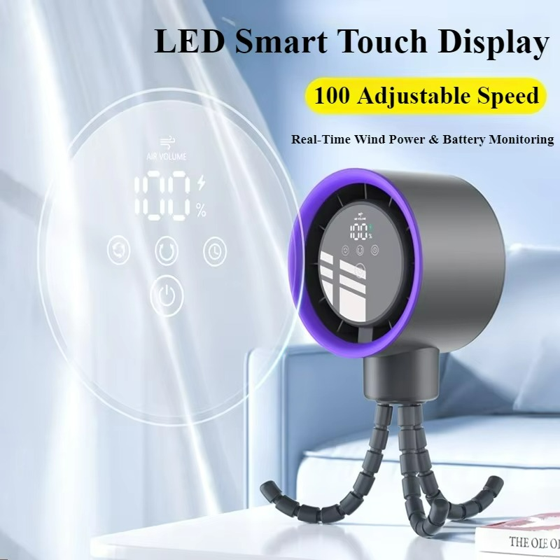 Carvallo Bärbar Mini-fläkt | 360° Flex-design | 100 hastigheter | Ice-Cooling teknik | LED-skärm | 12,5 × 8,5 × 3 cm