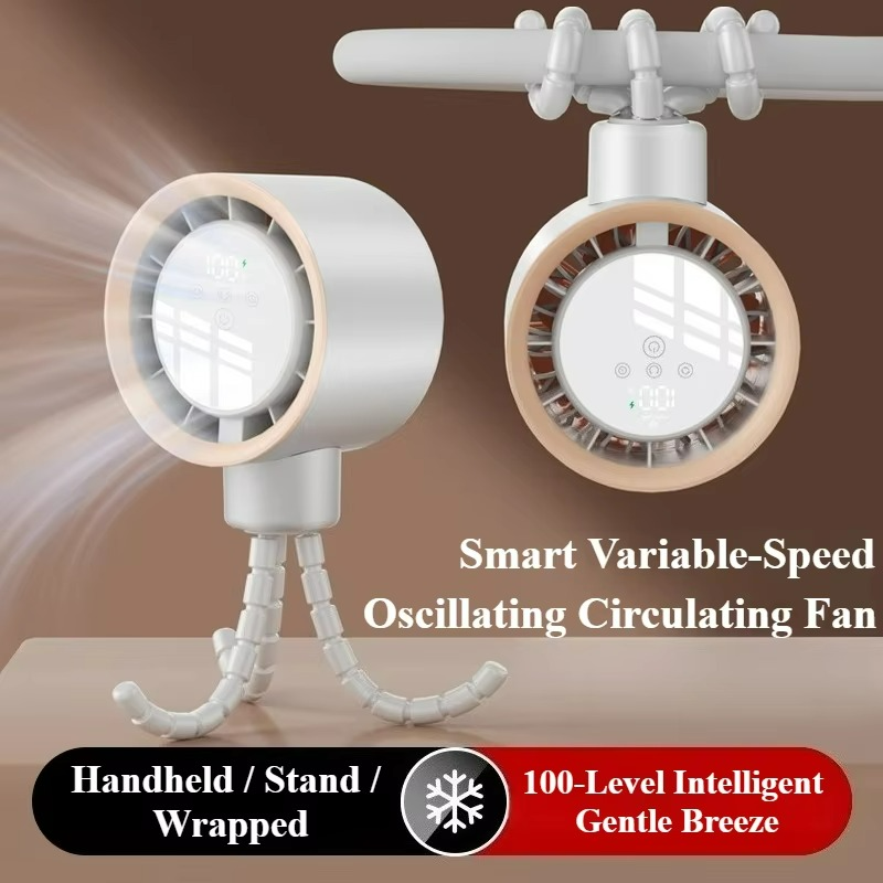 Carvallo Bärbar Mini-fläkt | 360° Flex-design | 100 hastigheter | Ice-Cooling teknik | LED-skärm | 12,5 × 8,5 × 3 cm