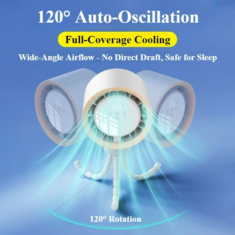 Carvallo Bärbar Mini-fläkt | 360° Flex-design | 100 hastigheter | Ice-Cooling teknik | LED-skärm | 12,5 × 8,5 × 3 cm