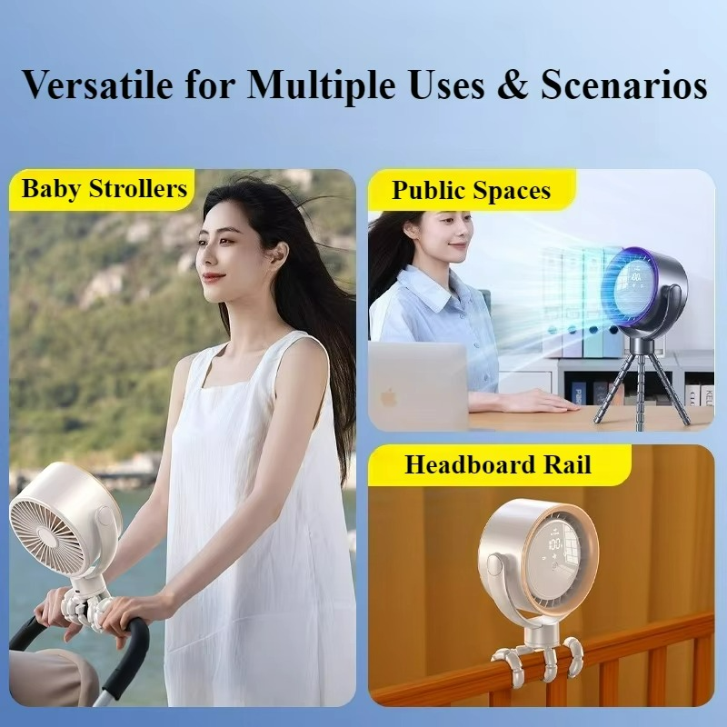 Carvallo Bärbar Mini-fläkt | 360° Flex-design | 100 hastigheter | Ice-Cooling teknik | LED-skärm | 12,5 × 8,5 × 3 cm