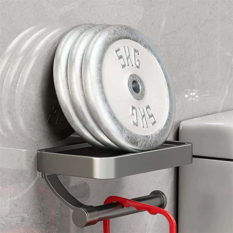 Carvallo-rullhållare Velion | Med hylla | Borstad rostfritt stål | Väggmontering utan borrning