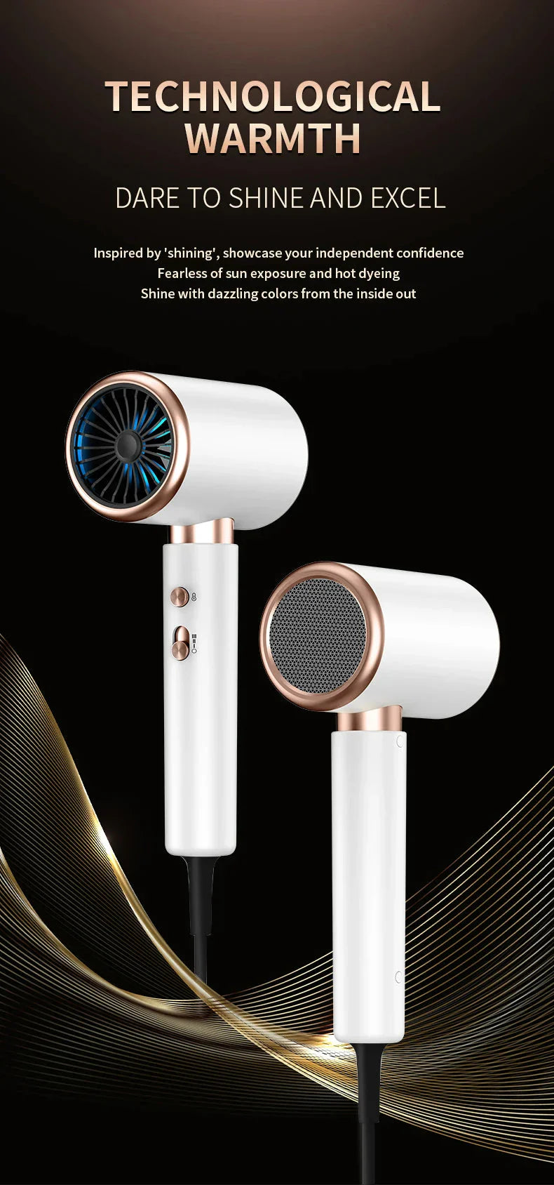 Högpresterande hårtork 2400W med kall- och varmluftsfunktion - Ionteknologi