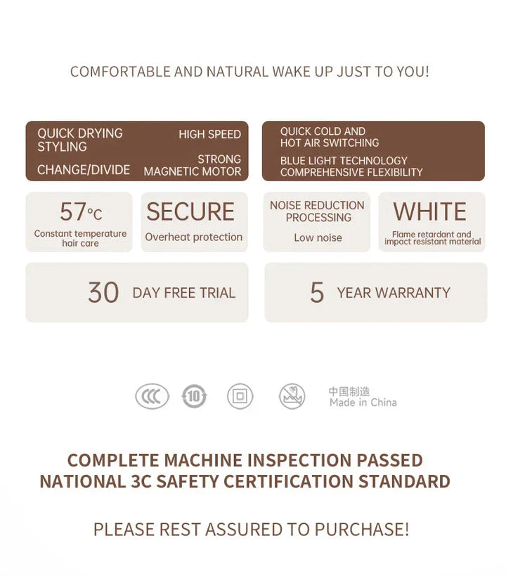 Högpresterande hårtork 2400W med kall- och varmluftsfunktion - Ionteknologi