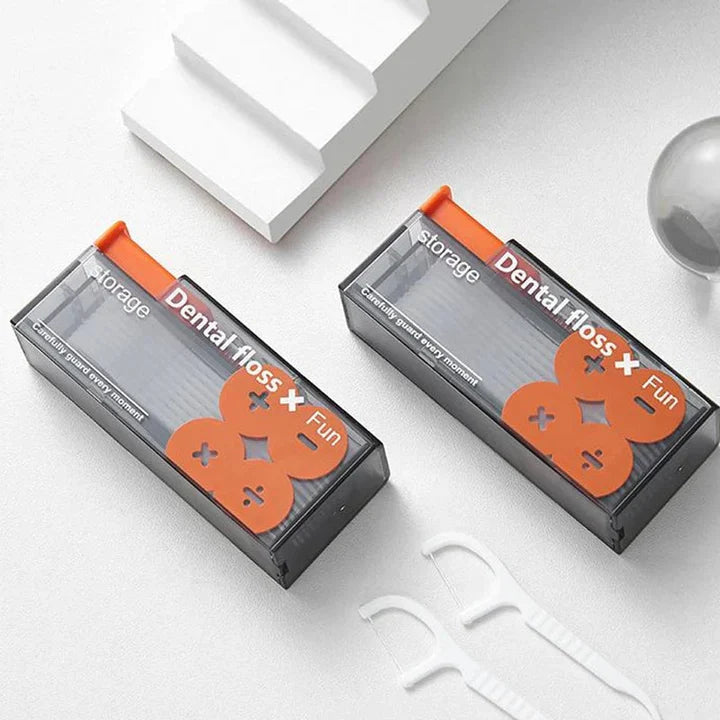 Bärbar tandtrådsdispenser med 10 automatiskt utkastande tandtrådsstickor