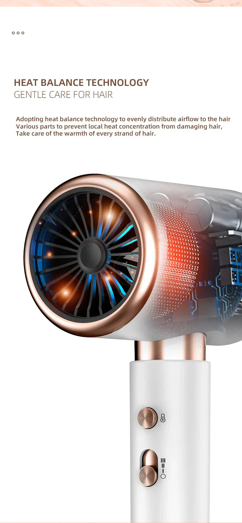 Högpresterande hårtork 2400W med kall- och varmluftsfunktion - Ionteknologi