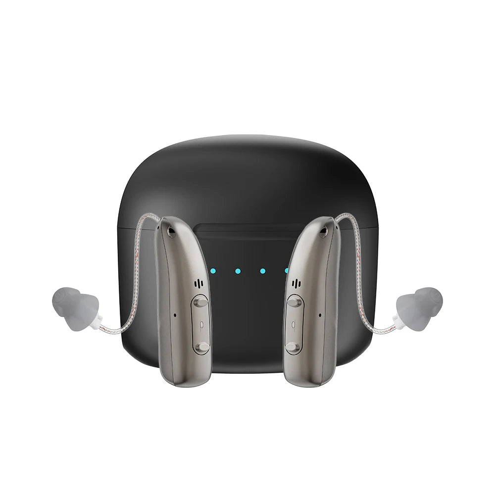 Uppladdningsbara Bluetooth-hörselhjälpmedel för äldre med appkontroll och 4 ljudlägen