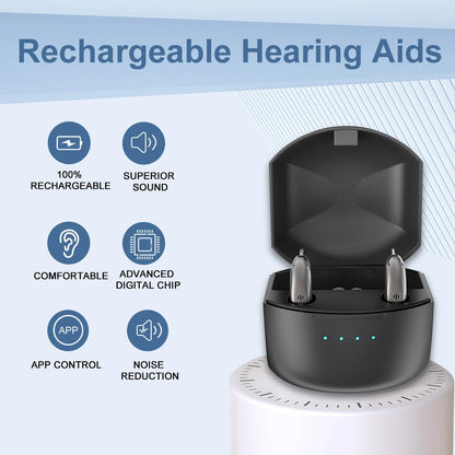 Uppladdningsbara Bluetooth-hörselhjälpmedel för äldre med appkontroll och 4 ljudlägen