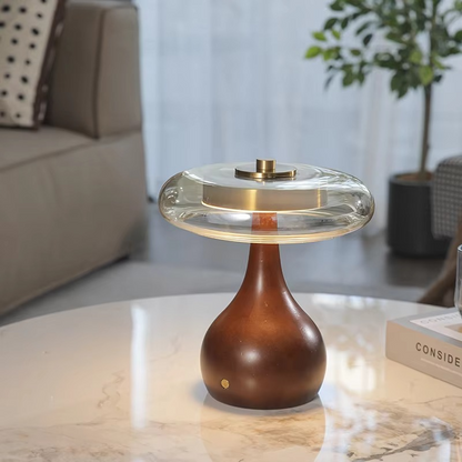 Carvallo - Bordlampa i svamp-liknande stil med glasskärm för en retro-inspirerad atmosfär