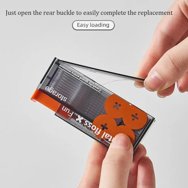 Bärbar tandtrådsdispenser med 10 automatiskt utkastande tandtrådsstickor