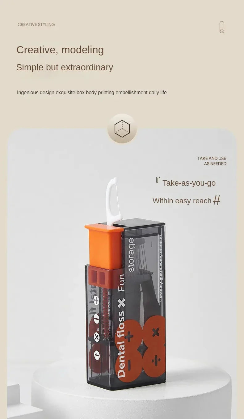 Bärbar tandtrådsdispenser med 10 automatiskt utkastande tandtrådsstickor