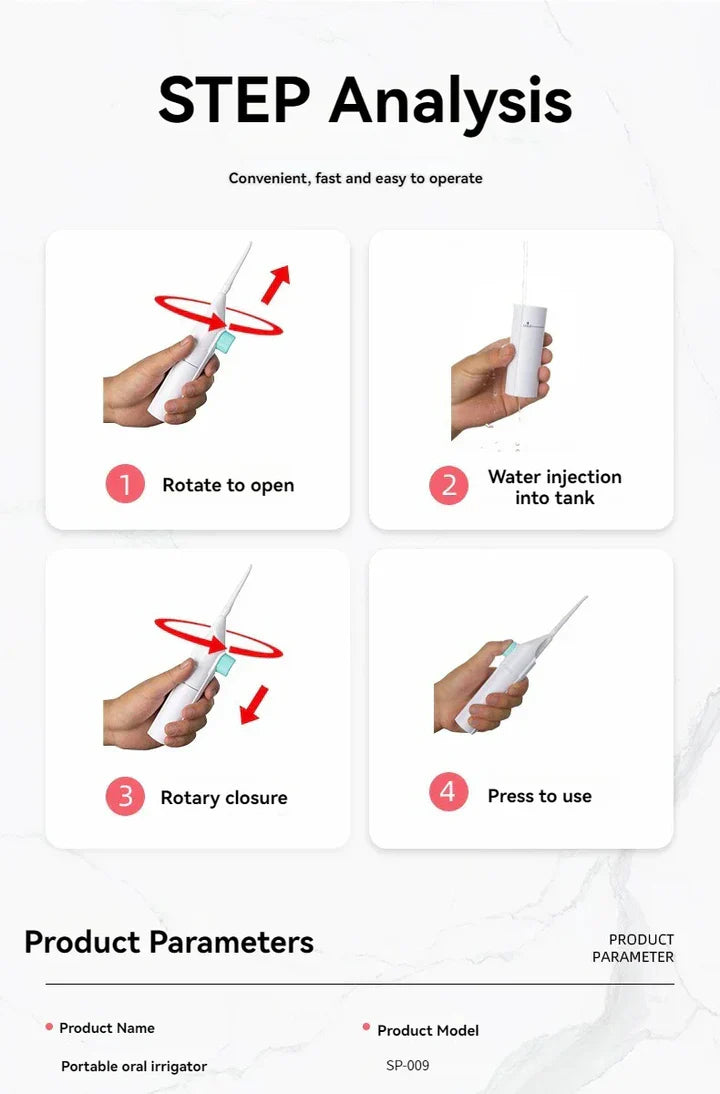 Bärbar högtrycks vattenflossare – Professionell tandrengörare med munvattenspruta