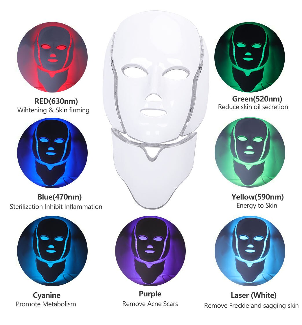 7 Färger Röd Ljusterapi Mask - Ansikte &amp; Halsbehandling