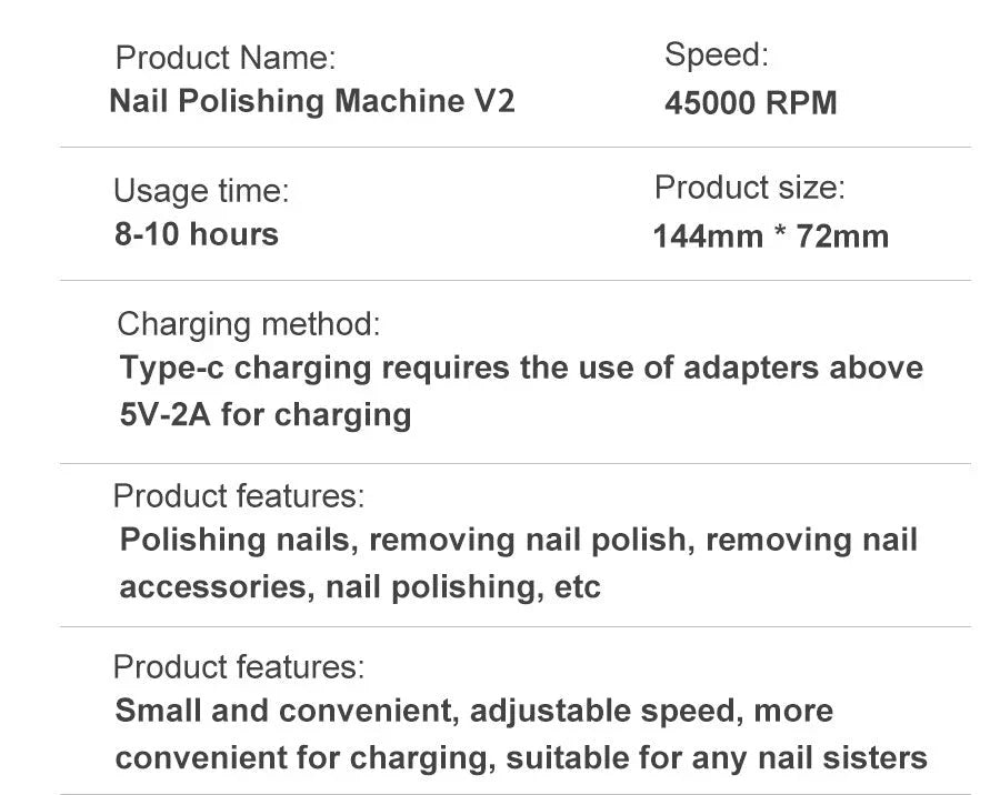 Högpresterande 45000RPM Bärbar Elektrisk Nagelfil Med Batteri | Tyst Design för Professionell Manikyr