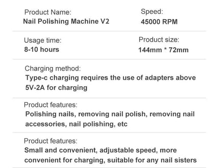 Högpresterande 45000RPM Bärbar Elektrisk Nagelfil Med Batteri | Tyst Design för Professionell Manikyr