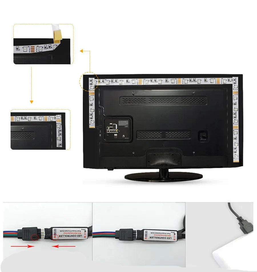 RGB LED-strips med USB-anslutning - färgändringsljus för atmosfär och TV-bakgrundsbelysning