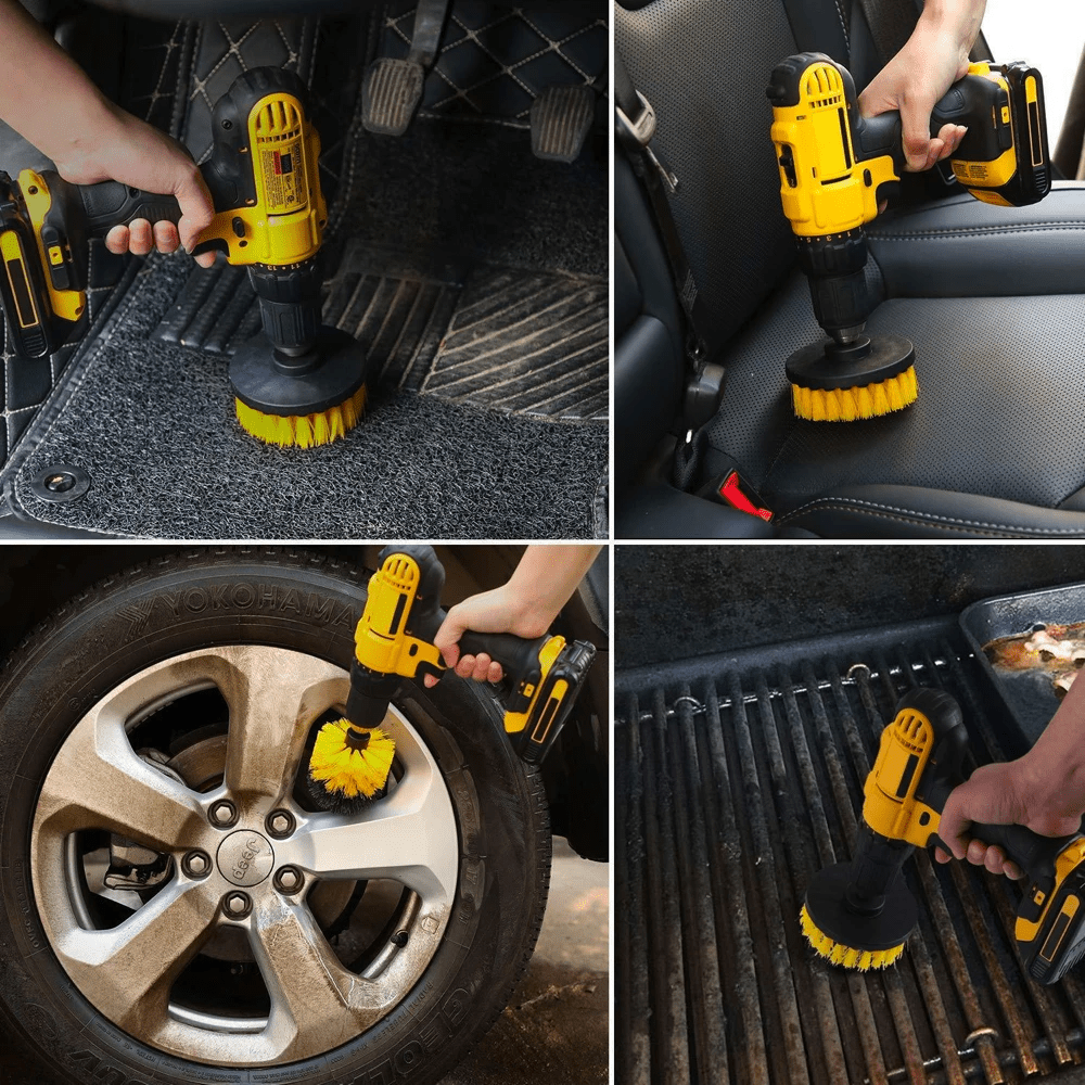 Borrmaskinsborstsats - 3-delat kraftscrubberkit för bad, kakel och glasrengöring