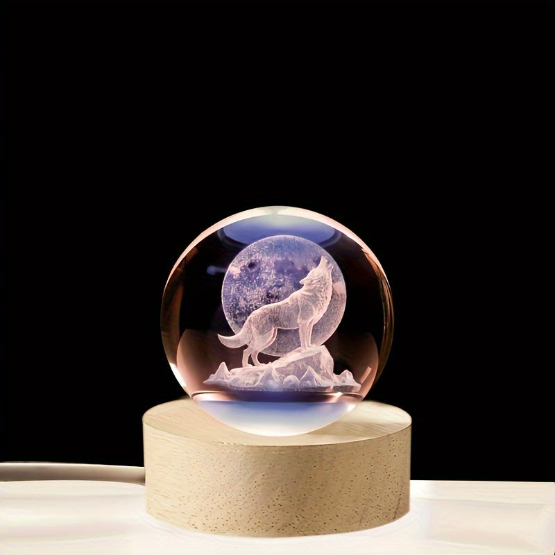 WolfLamp - 3D Snygg Wolf Glas Snöglob USB Nattlampa