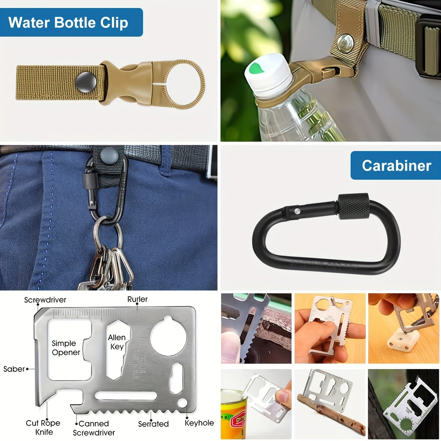 Carvallo Kit Trekvalor 14-in-1 | Kompakt & Komplett | Utomhus & Nödsats | Med kniv, kompass & termofilt