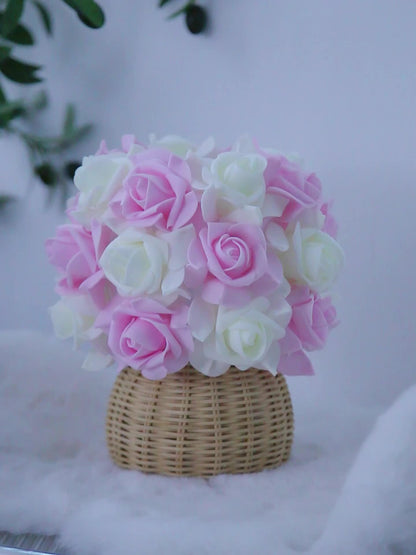 FloraGlow - Art Deco USB Rosatablett med Polerad Bas och Glödlampa