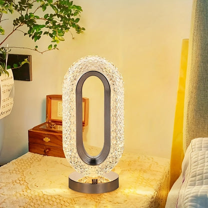 LuxeGlow - Ovalt Kristall USB Bordslampa för Sovrum och Vardagsrum