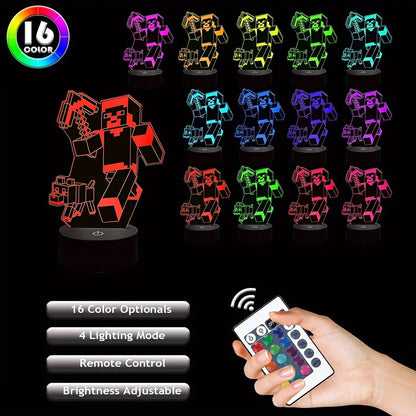 IlluGlow - 3D Nattlampa med 16 Färger och Fjärrkontroll, USB-Strömförsörjning