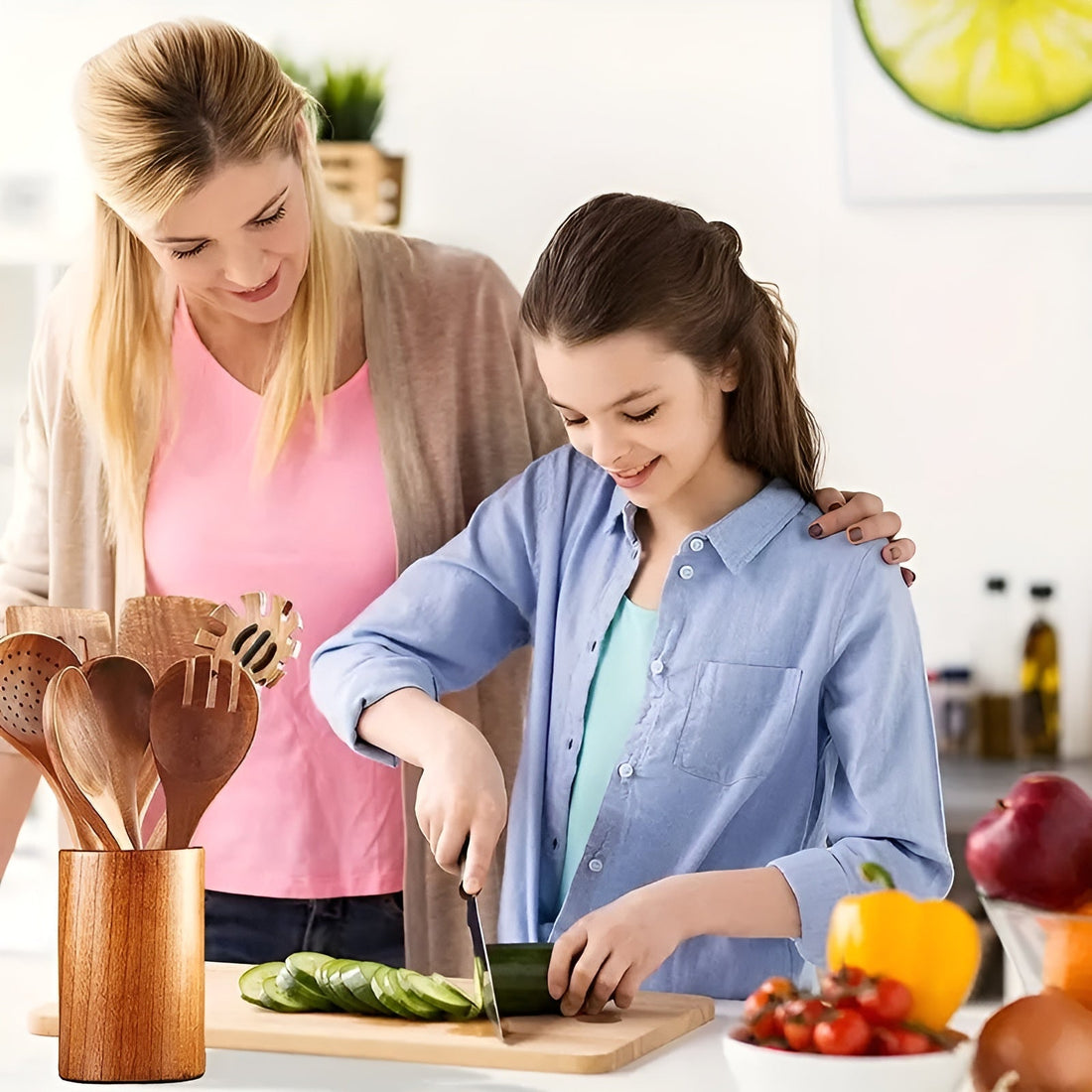 7-delars set köksredskap i trä – Värmetålig &amp; Non-stick | Ideal för stekpanna och sallad