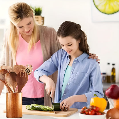7-delars set köksredskap i trä – Värmetålig &amp; Non-stick | Ideal för stekpanna och sallad