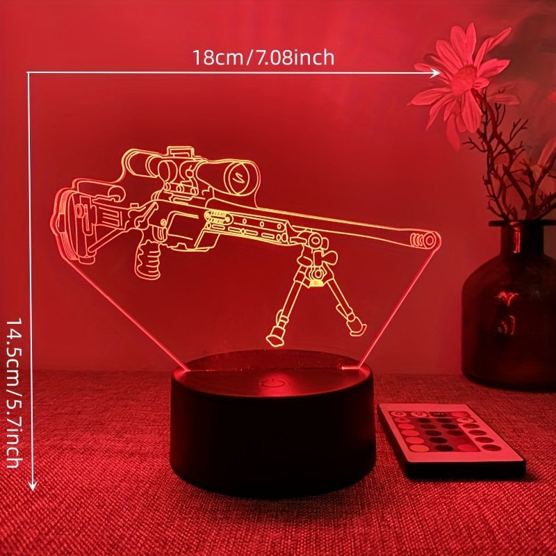 LumiGlow - 3D LED Nattlampa Svart Pistolform, 16 Färger Fjärrkontroll, USB