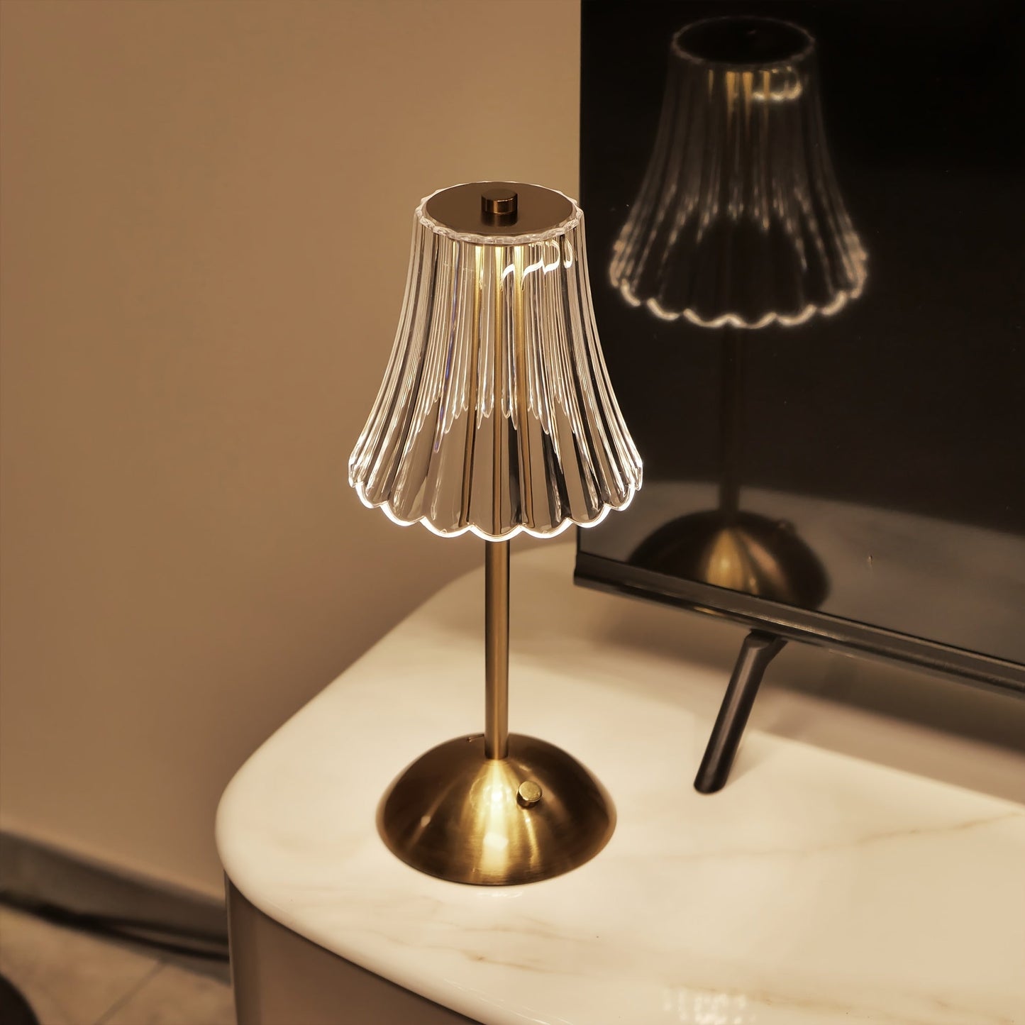 Crystaluxe - LED Kristallbordslampa med Touch-kontroll, Tre färger Ljus