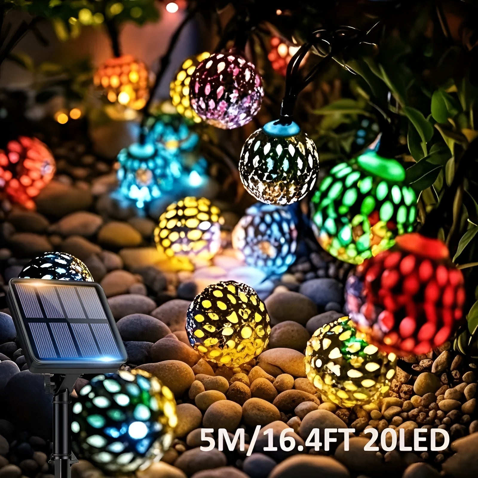 Solbollar ljus i marockansk stil – Färgglada LED-strängljus för trädgård och balkong