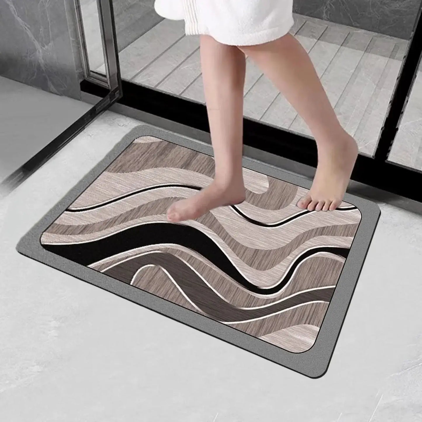 Royallure Geometrisk Diatomit Badmatta – Snabbtorkande, Halkfri, Gummibaksida Modern Design