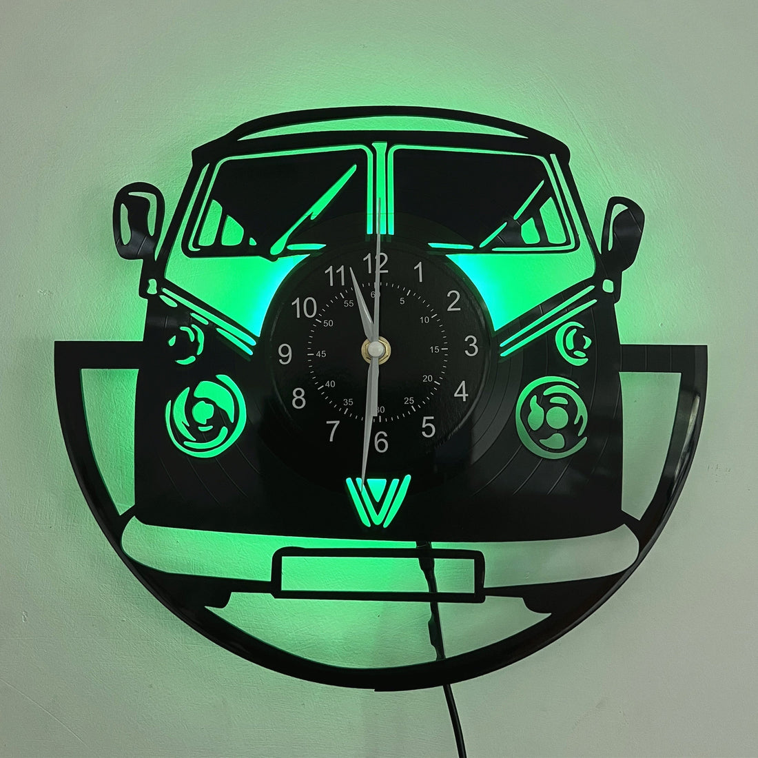 Vinylskiva Väckarklocka - Svart Bil Tyst Klocka för Vardagsrum, Sovrum och Kontor (LED-typ med USB tillgänglig)