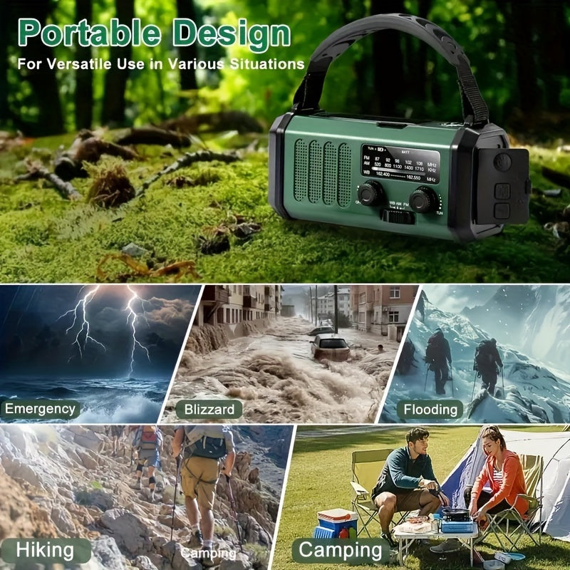 Carvallo X10 Nödradio med 10.000 mAh powerbank | Sol, vev & USB-C | LED-ljus, SOS-larm & kompass | AM/FM/NOAA