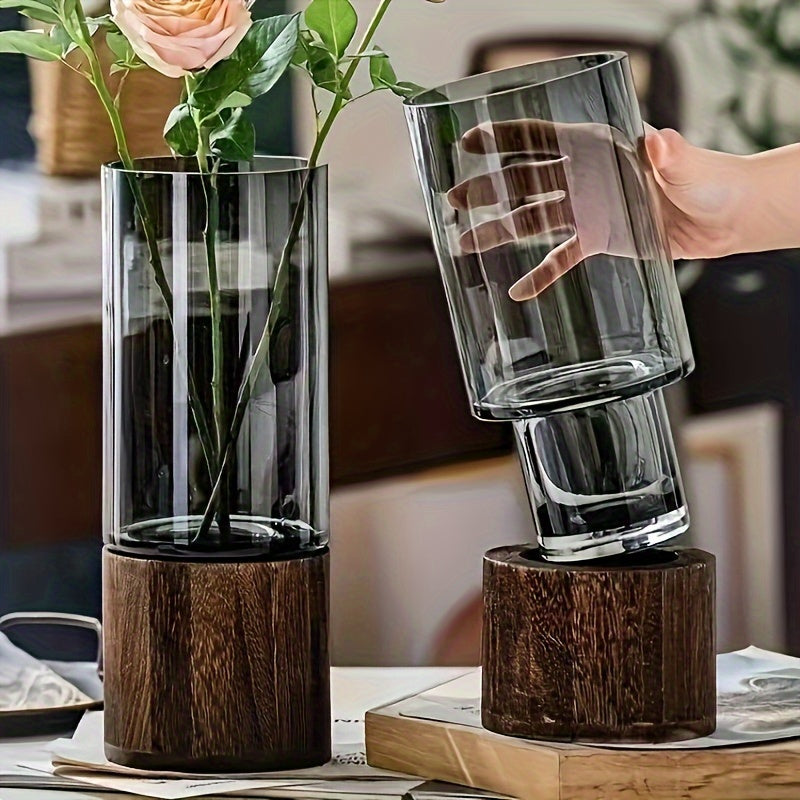 Lyxig glasvas med träbas - Elegant och modern