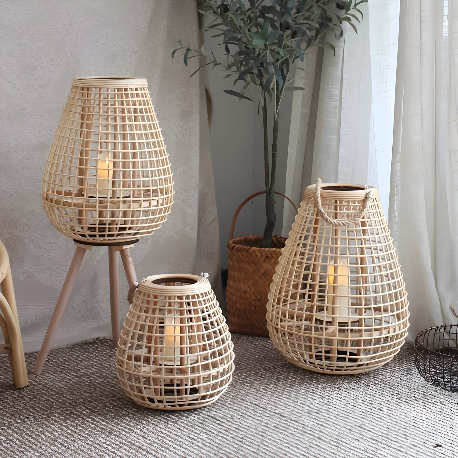HomeHaven Lantern - Handwoven Candle Holder Floor Lantern