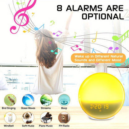 Halo Light Digital Alarmklocka – Soluppgång Alarmklocka med USB Ström och Dubbel Alarmfunktion