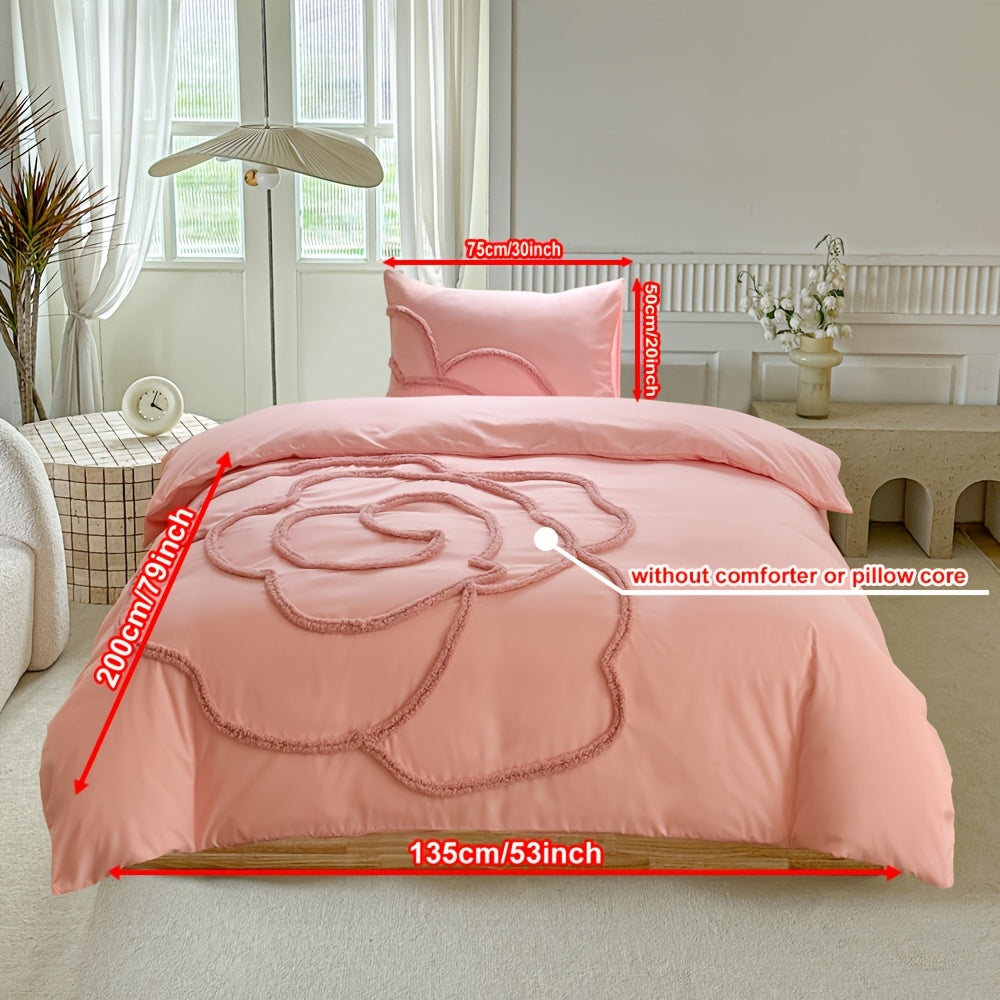 Tufted Sängkläder Set – Sängöverkast och Kuddeöverdrag med Stort Blommönster