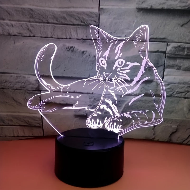 CatGlow - 3D Katt Nattlampa med 7 Färger Touch Kontroll