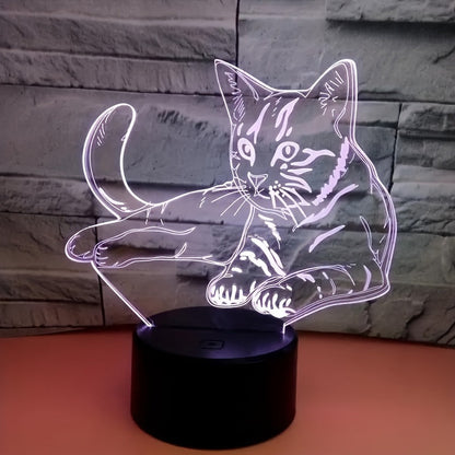 CatGlow - 3D Katt Nattlampa med 7 Färger Touch Kontroll
