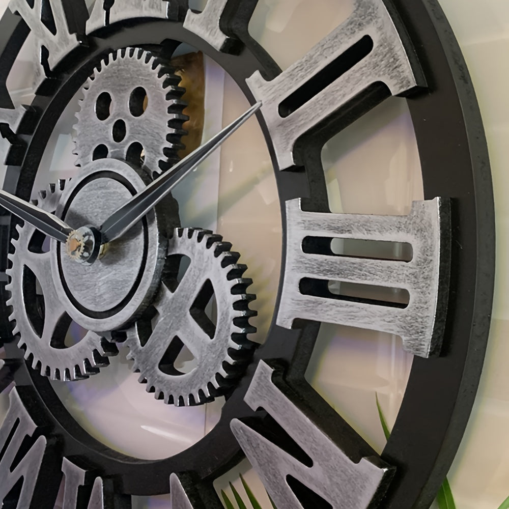 Överdimensionerad Silverfärgad Romersk Kuggväxel Vägghängd Klocka - Tyst Klocka för Vardagsrum, Kontor och Kök