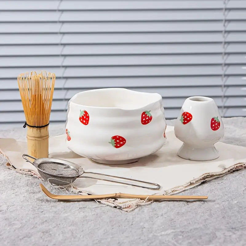 Matcha Set med jordgubbsskål – Traditionellt tillbehör för Matcha Latte
