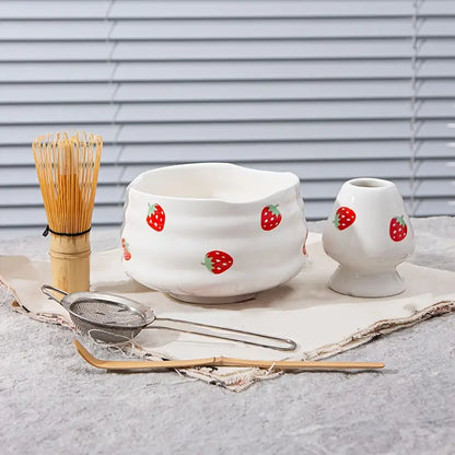Matcha Set med jordgubbsskål – Traditionellt tillbehör för Matcha Latte