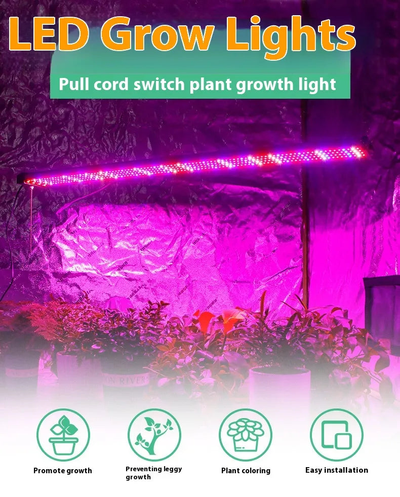 LED växtlampa med fullspektrum-belysning och dragknapp för optimal växttillväxt