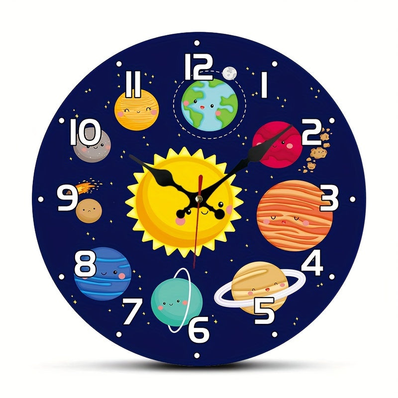 CosmicTime - Stilla Solsystem Väggklocka, Rund Dekorativ Tidsmätare
