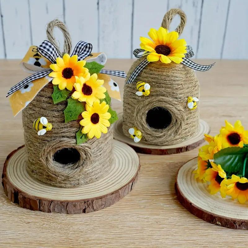 Carvallo Hänge-Binhus | Av naturhampa med solrosdekoration | För trädgård, terrass & vårdekoration | Utan ström